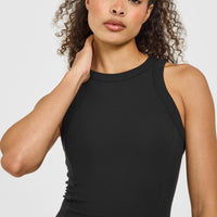 Mellow™ Rib High Neck Mid Tank Top | Black