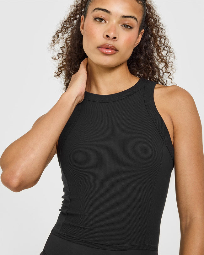 Mellow™ Rib High Neck Mid Tank Top | Black
