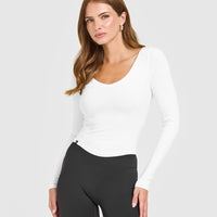 Mellow™ Rib V Neck Mid Long Sleeve Top | White