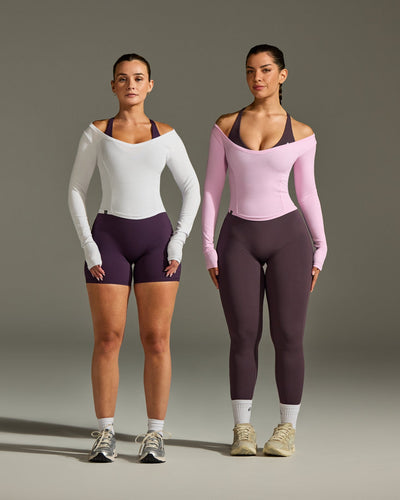 Mellow™ Rib V Neck Mid Long Sleeve Top | White