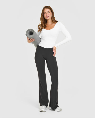 Mellow™ Rib V Neck Mid Long Sleeve Top | White