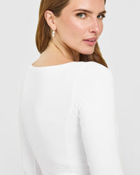 Mellow™ Rib V Neck Mid Long Sleeve Top | White