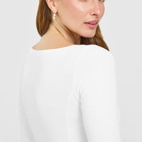 Mellow™ Rib V Neck Mid Long Sleeve Top | White