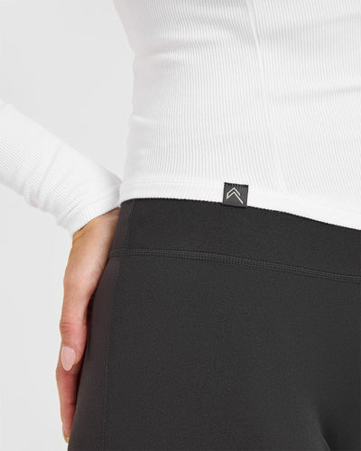 Mellow™ Rib V Neck Mid Long Sleeve Top | White