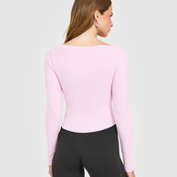 Mellow™ Rib V Neck Mid Long Sleeve Top | Chalk Pink