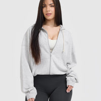 Raw Lounge Oversized Zip Hoodie | Light Grey Marl