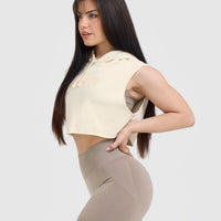 Raw Lounge Sleeveless Crop Hoodie | Off White