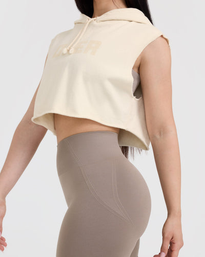 Raw Lounge Sleeveless Crop Hoodie | Off White