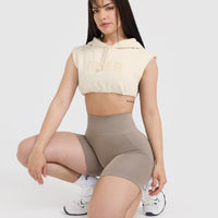 Raw Lounge Sleeveless Crop Hoodie | Off White