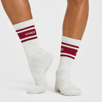 Varsity Long Crew Socks 1 Pack | Grey Marl/Ruby Red