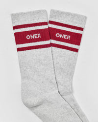 Varsity Long Crew Socks 1 Pack | Grey Marl/Ruby Red