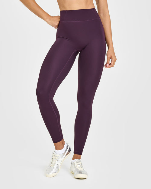 Oner Modal Timeless High Waisted Leggings with White Logo | Blackberry Purple