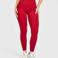 Timeless High Waisted Leggings with White Logo | Toasted Red