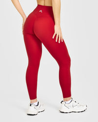 Timeless High Waisted Leggings with White Logo | Toasted Red