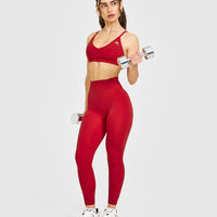 Timeless High Waisted Leggings with White Logo | Toasted Red