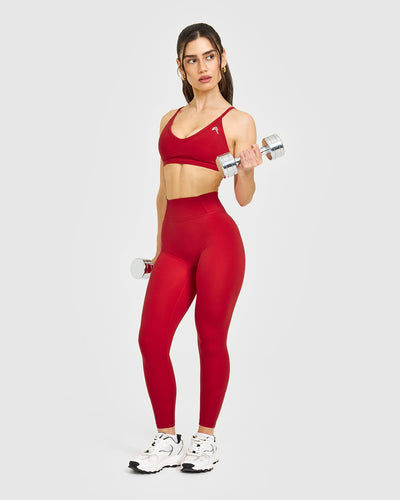 Timeless High Waisted Leggings with White Logo | Toasted Red