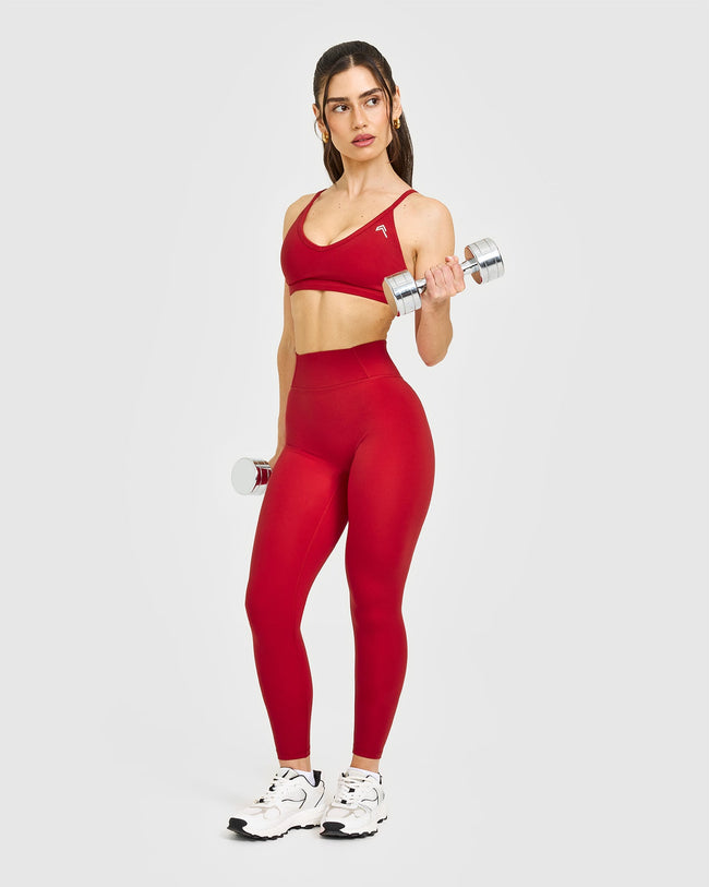 Timeless High Waisted Leggings with White Logo | Toasted Red