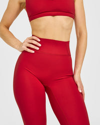 Timeless High Waisted Leggings with White Logo | Toasted Red