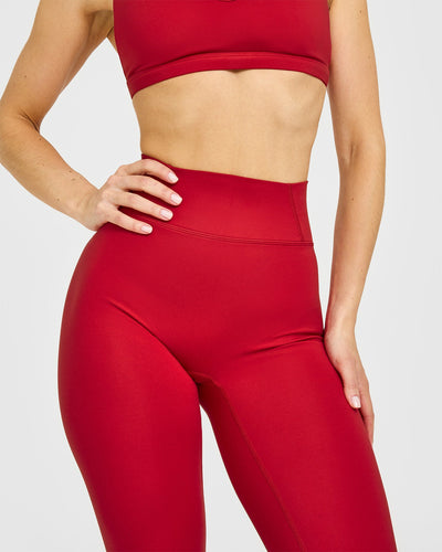 Timeless High Waisted Leggings with White Logo | Toasted Red
