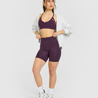 Timeless High Waisted Shorts with White Logo | Blackberry Purple