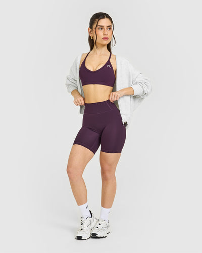 Timeless High Waisted Shorts with White Logo | Blackberry Purple