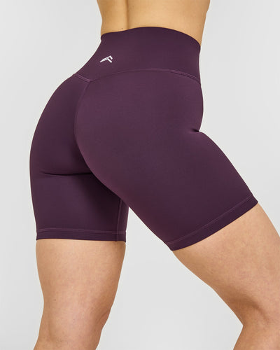 Timeless High Waisted Shorts with White Logo | Blackberry Purple