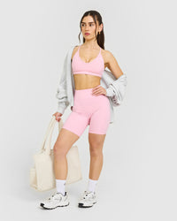 Timeless High Waisted Shorts with White Logo | Petal Pink