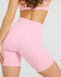 Timeless High Waisted Shorts with White Logo | Petal Pink