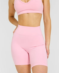 Timeless High Waisted Shorts with White Logo | Petal Pink