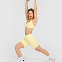 Timeless High Waisted Shorts with White Logo | Sherbert Yellow