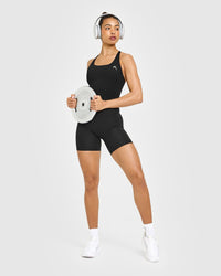 Timeless Square Neck Mid Vest with White Logo | Black