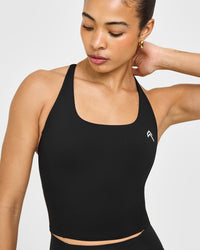 Timeless Square Neck Mid Vest with White Logo | Black