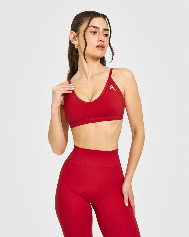 Timeless Strappy Bralette with White Logo | Toasted Red
