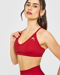 Timeless Strappy Bralette with White Logo | Toasted Red