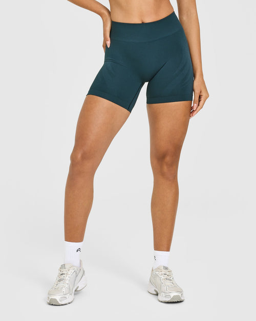 EnhanceLiftâ„¢ Seamless Shorts with White Logo | Washed Oil Blue