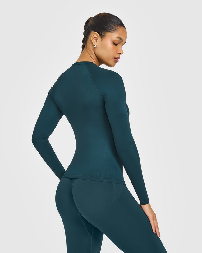 Go To Seamless Fitted Long Sleeve Top | Oil Blue