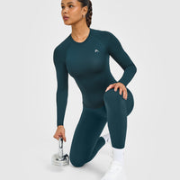 Go To Seamless Fitted Long Sleeve Top | Oil Blue