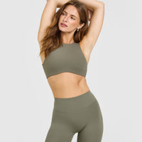 SoftMotion™ High Neck Sports Bra with White Logo | Alpine Green