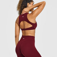 SoftMotion™ High Neck Sports Bra with White Logo | Light Rosewood