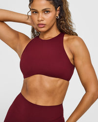 SoftMotion™ High Neck Sports Bra with White Logo | Light Rosewood