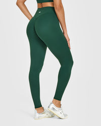SoftMotion™ High Waisted Leggings with White Logo | Dark Racing Green