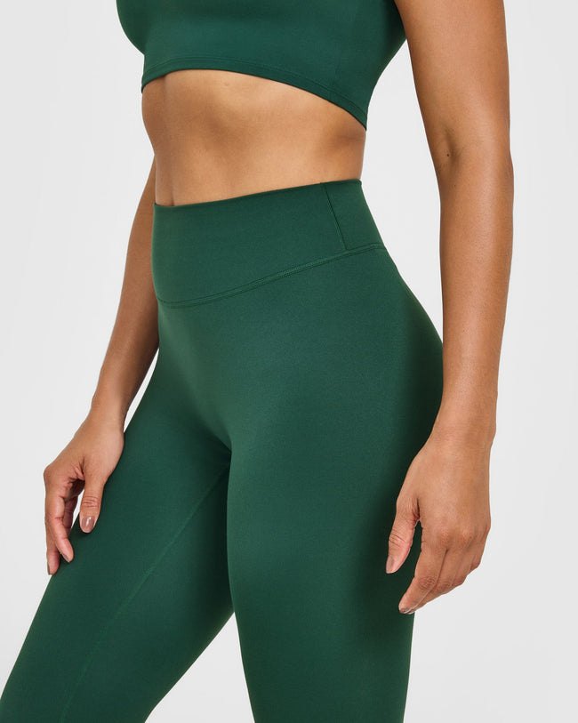 SoftMotion™ High Waisted Leggings with White Logo | Dark Racing Green