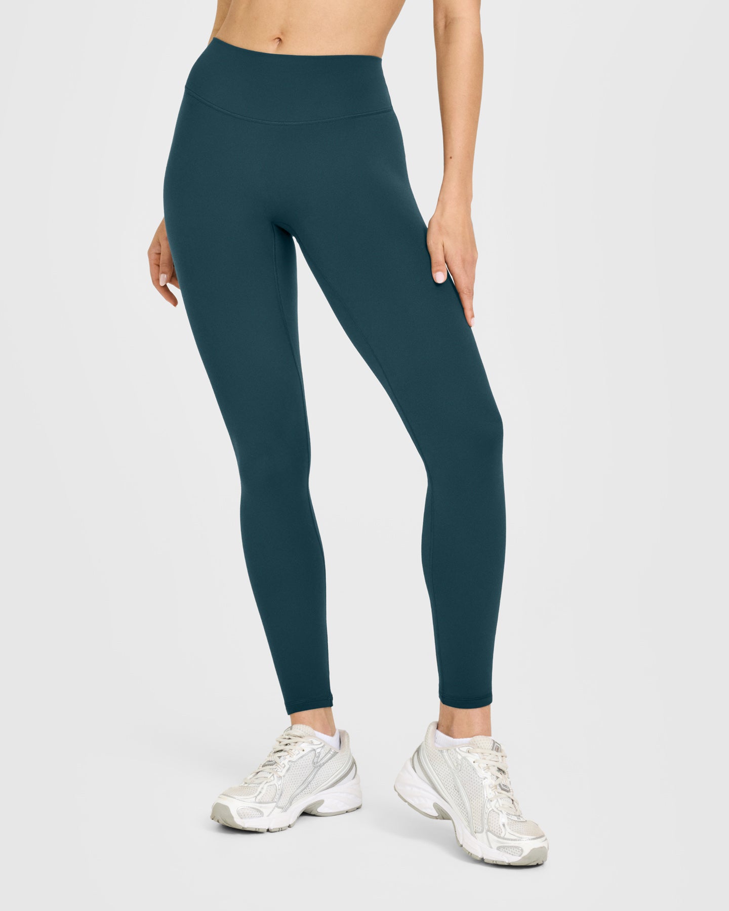 SoftMotion™ High Waisted Leggings with White Logo | Oil Blue