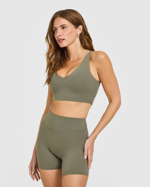 Oner Modal SoftMotion™ Longline Sports Bra with White Logo | Alpine Green