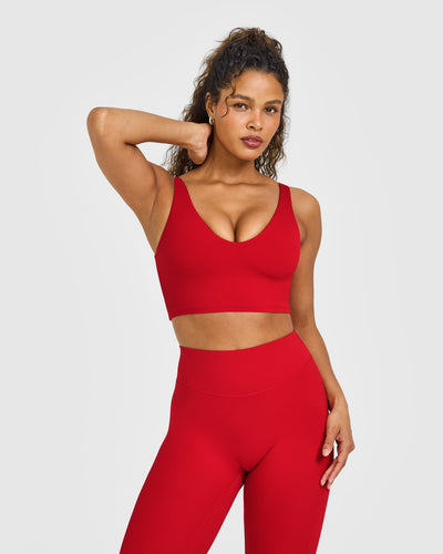 SoftMotion™ Longline Sports Bra with White Logo | Light Toasted Red