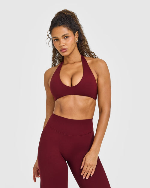 Oner Modal SoftMotion™ Minimal Halter Neck Bralette with White Logo | Light Rosewood