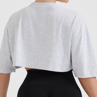 Classic Relaxed Crop Lightweight T-Shirt | Light Grey Marl