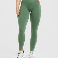 Effortless Seamless Leggings with White Logo | Forest Green
