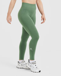 Effortless Seamless Leggings with White Logo | Forest Green