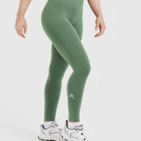 Effortless Seamless Leggings with White Logo | Forest Green
